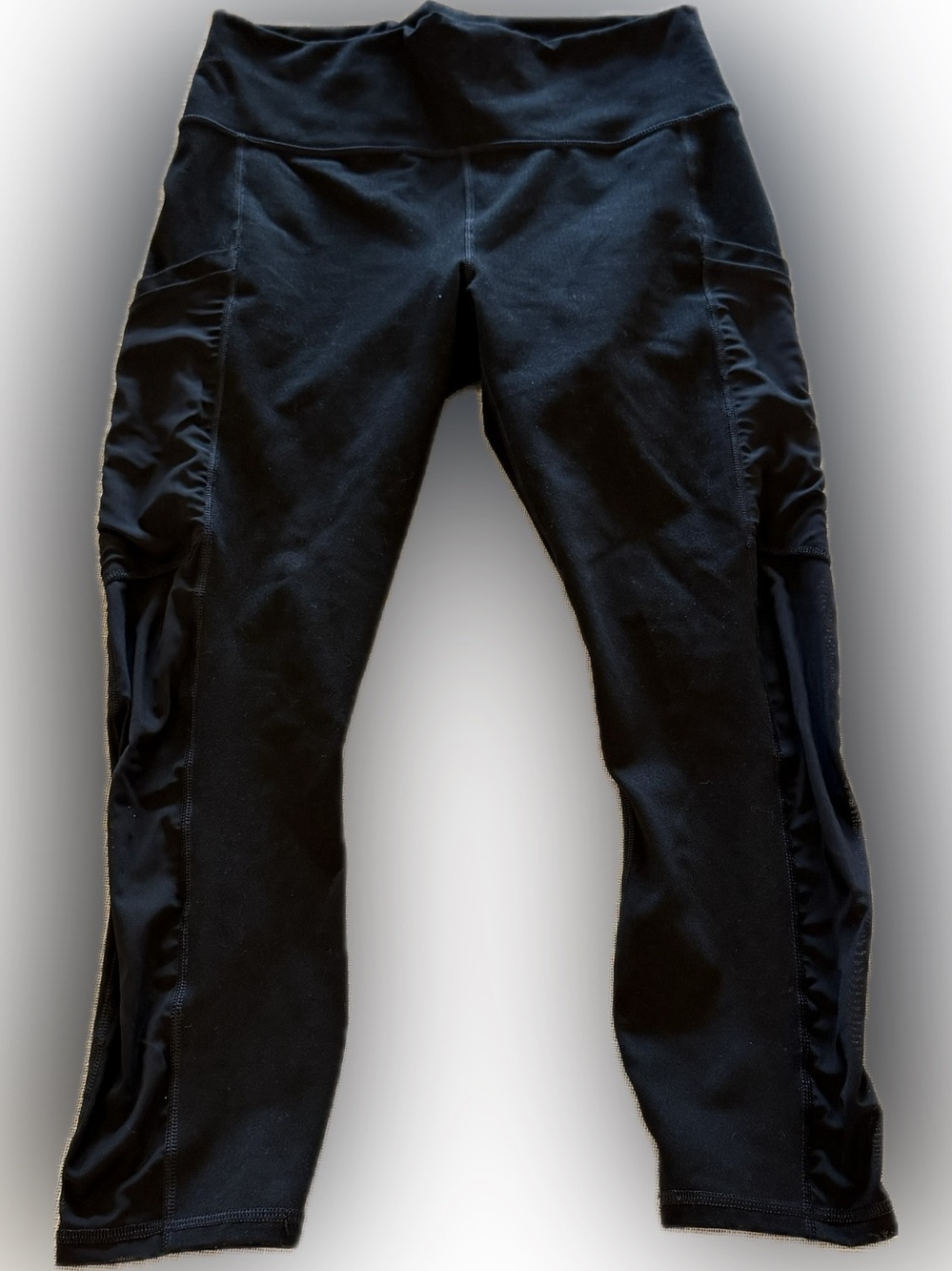 Fabletics PowerHold Black Cropped Capri Leggings Mesh Panels